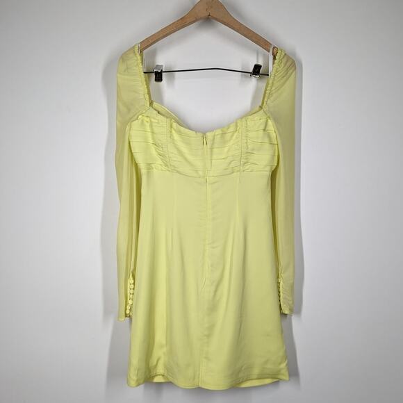 Self-Portrait Lime Cutout Ruched Mini Dress Long Sleeve Mesh Size 4 Preowned - Picture 5 of 15